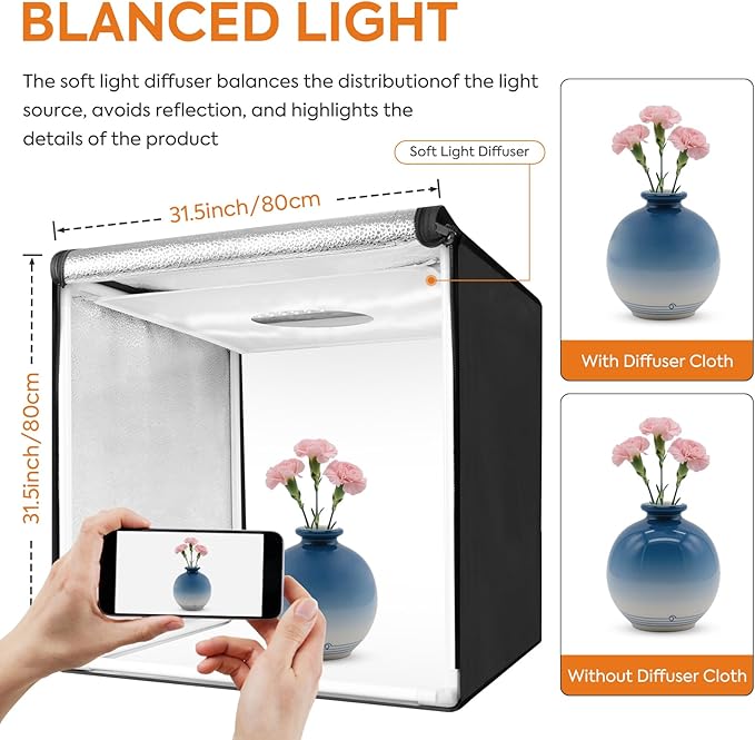 Bi-Color LED Photo Light Box 32x32 inch, Dimmable LEDs Product Photography - Image 5
