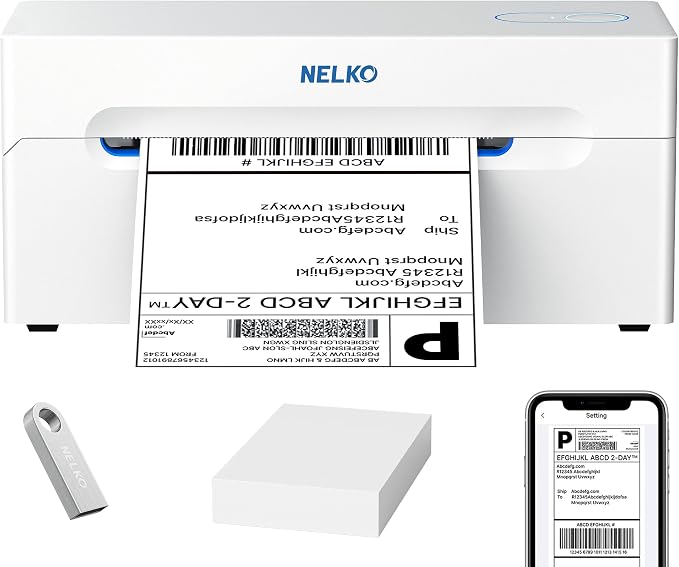 Nelko Bluetooth Thermal Shipping Label Printer, Wireless 4x6 Shipping Label by NELKO