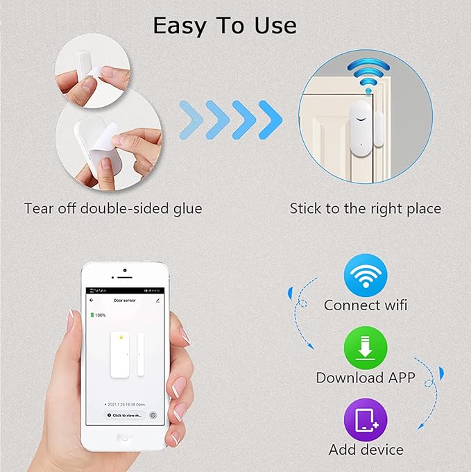 4 Pack WiFi Door Window Sensor Detector: Wireless Security Alarm Door Sensor - Image 6