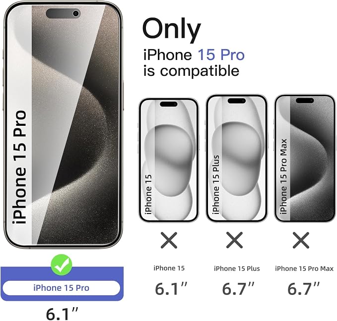 NEW'C 3x Privacy for iPhone 15 Pro Screen Protector+ 3x Camera Lens Protector - Image 2