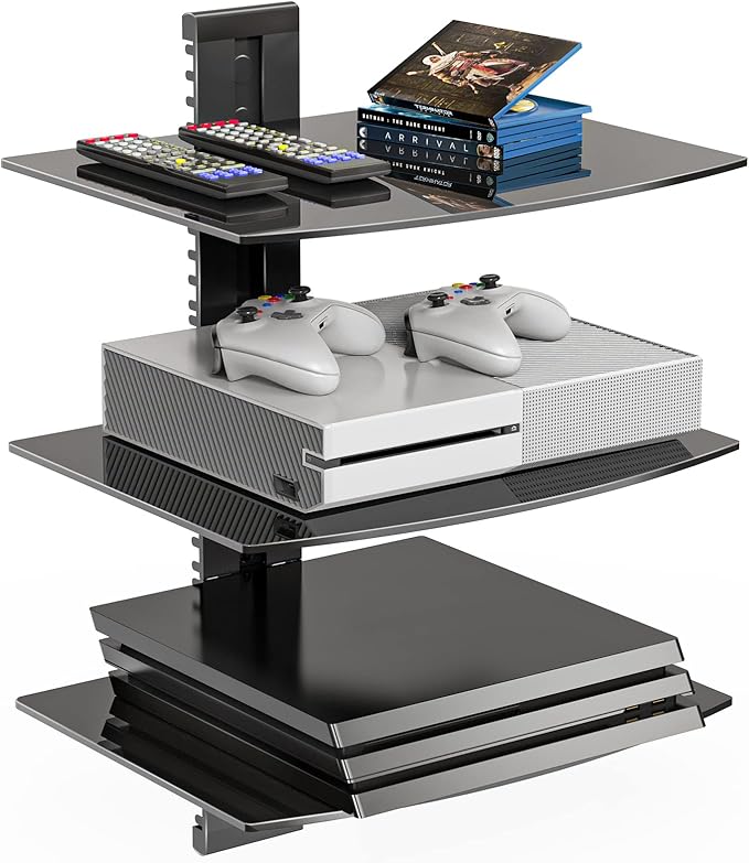 WALI Floating TV Shelf, 3 Tier Glass Projector Shelf by WALI
