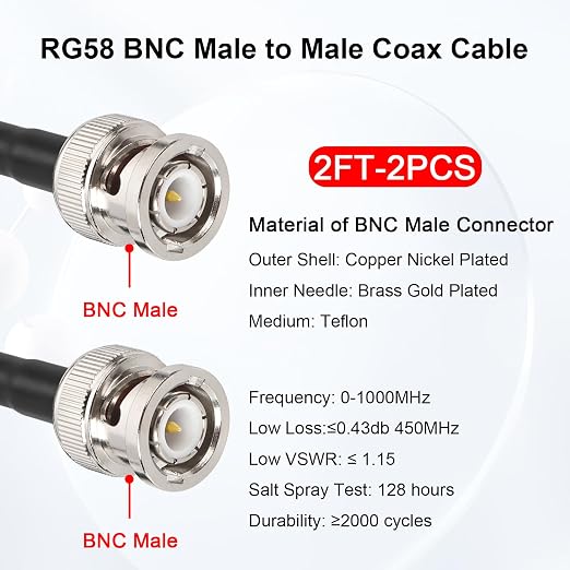 BNC Cable - 2FT 2PCS RG58 50 ohm BNC Male to Male Coax Cables low loss BNC - Image 2