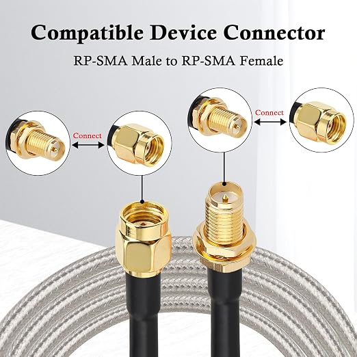 RP-SMA Male to RP-SMA Female Bulkhead Cable 50FT, RG58 Coaxial Cable - Image 5