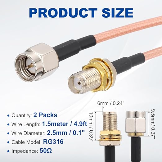 MECCANIXITY SMA Antenna Extension Cable, 4.9ft SMA Male Inner Pin to Female - Image 2
