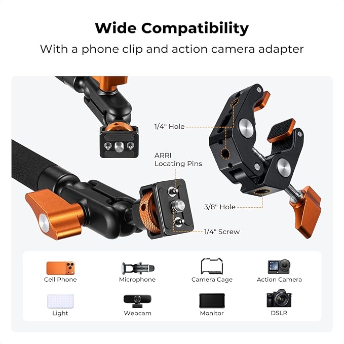 K&F CONCEPT 22" Magic Arm Clamp Kit, Overhead Desk Camera Mount, Long - Image 3