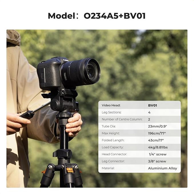 K&F CONCEPT Camera Tripod 76" for Travel, Video Tripod - Image 2