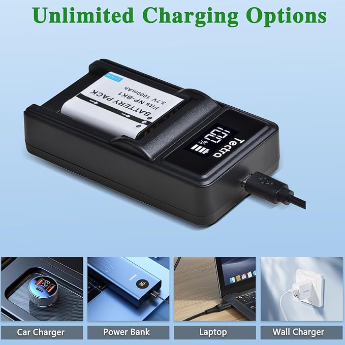 Tectra 2-Pack NP-BK1 Battery and LED USB Charger - Image 3