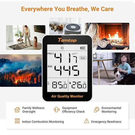 Temtop Air Quality Monitor, Indoor Thermometer Portable AQI PM2.5, Temperature - Image 2