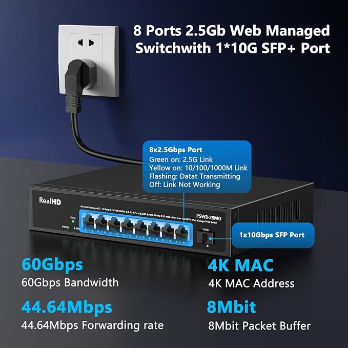 9 Port 2.5G Gigabit PoE Web Managed Switch, 8 Port POE + 1* 10G SFP, IEEE - Image 3