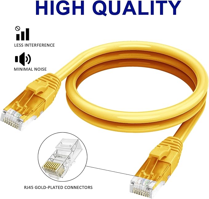 Adoreen Cat 6 Ethernet Cable 50 Ft-Yellow, Outdoor & Indoor Snagless Long Round - Image 3