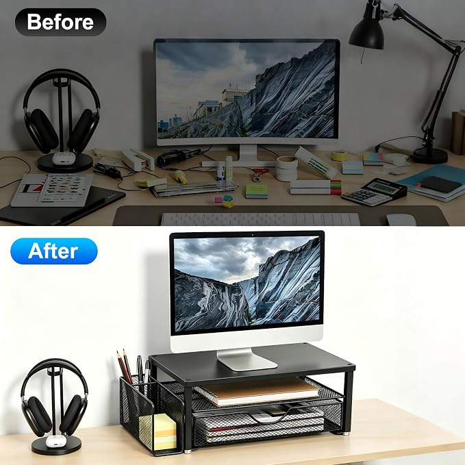 Spacrea Desk Organizer and Accessories, Computer Monitor Stand Riser - Image 2