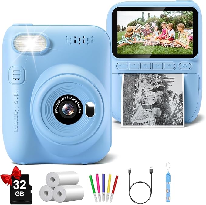 Kids Camera Instant Print, 3.0" HD 32MP Birthday Gifts by Gofunly
