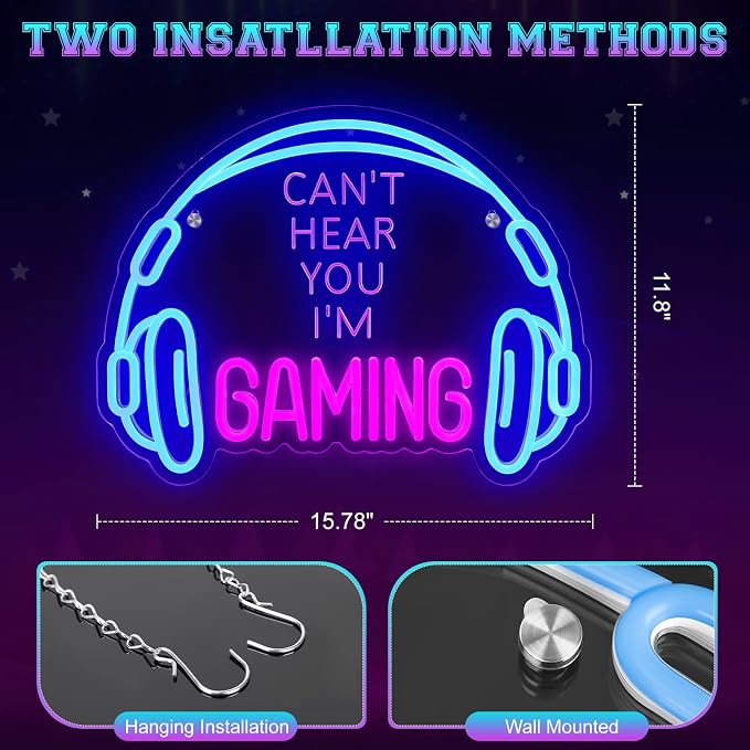 Gaming Neon Sign, Large Bright and Dimmable Colored LED Headset Gamer Neon - Image 6