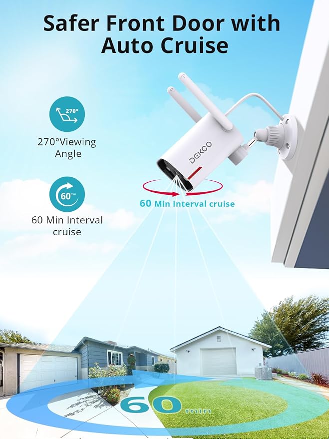 DEKCO WiFi Camera 2K Pan Rotating 180° Wired Outdoor Security Cameras - Image 7