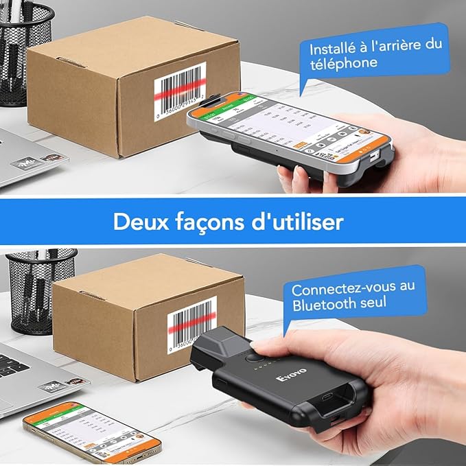 Eyoyo Bluetooth Back Clip Phone Barcode Scanner, 1D 2D QR Wireless Bar Code - Image 3