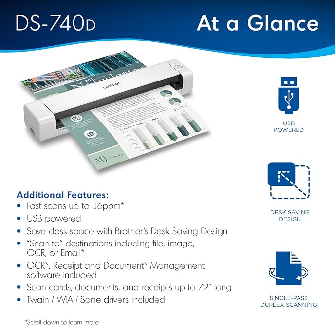 Brother DS-740D Duplex Compact Mobile Document Scanner - Image 2