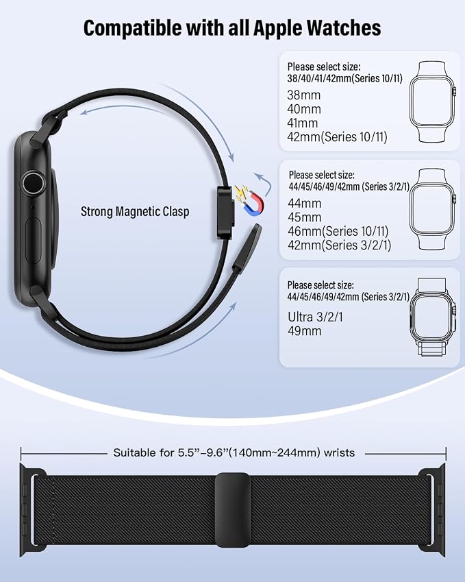 Stretchy Band Compatible with Apple Watch Bands 44mm 45mm 46mm 49mm 42mm 41mm - Image 2