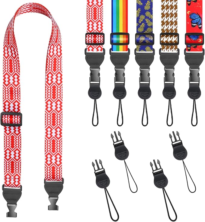 FIEIL Red and White Geometric Shoulder Strap, Adjustable Camera Strap by FIEIL