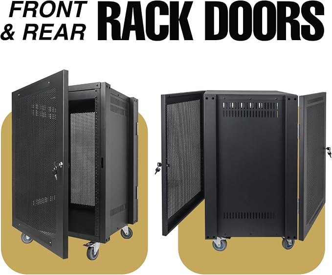 Sound Town 12U Universal Steel Rack, w/Mesh Doors, Locking Casters, Vented Side - Image 8