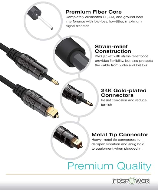 FosPower 24K Gold Plated Toslink to Mini Toslink Digital Fiber Optical S/PDIF - Image 9