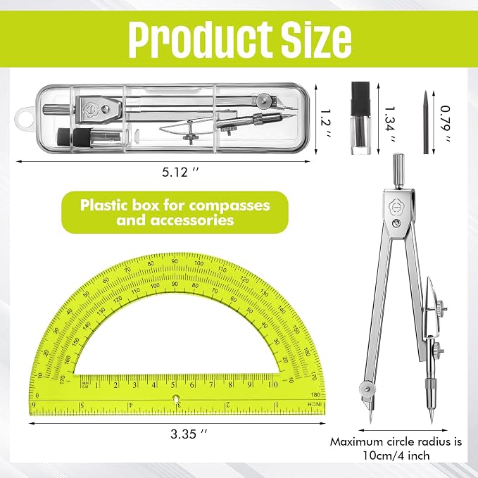 EBOOT Student Geometry Math Set, Drawing Compass and 6 Inch Swing Arm - Image 5
