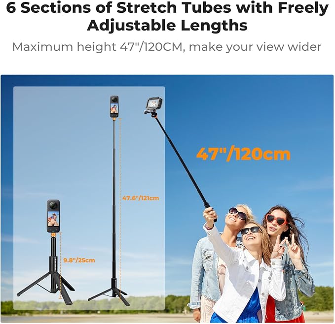 K&F CONCEPT MS21 Invisible Selfie Stick, Extension Long Pole Compatible - Image 6