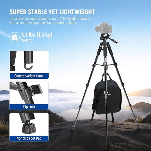 NEEWER BASICS Camera Tripod, Professional Aluminum Lightweight Portable Travel - Image 4