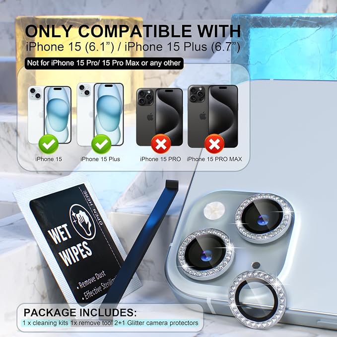 Choiche Compatible for iPhone 15 /iPhone 15 Plus Camera Lens Protector Bling - Image 2
