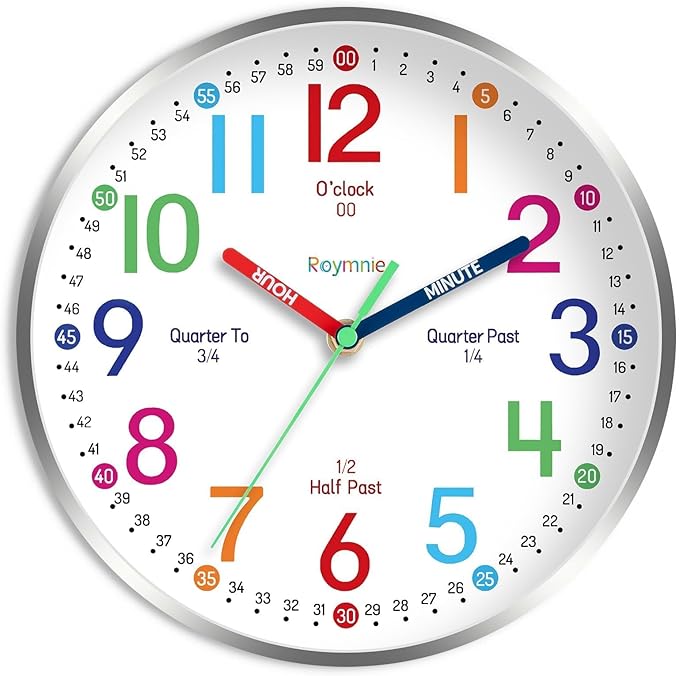 Roymnie 14 Inch Wall Clock for Kids Learning to Tell Time, Modern Silent by Unknown