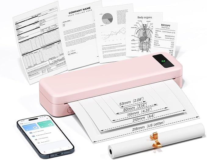 Portable Printers Wireless for Travel, A285M Bluetooth Inkless Thermal Printer by TATTMUSE