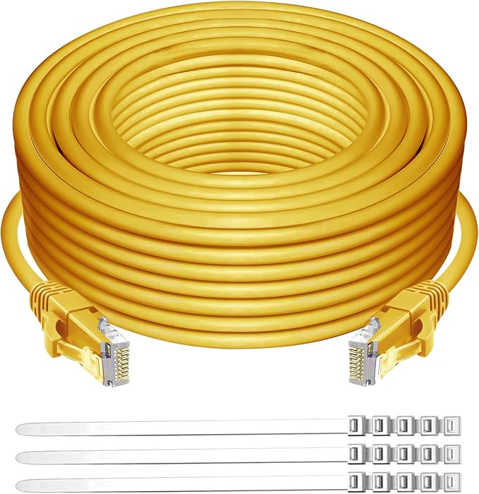 Adoreen Cat 6 Ethernet Cable 30 Ft-Yellow, Outdoor & Indoor Snagless Long Round by Adoreen