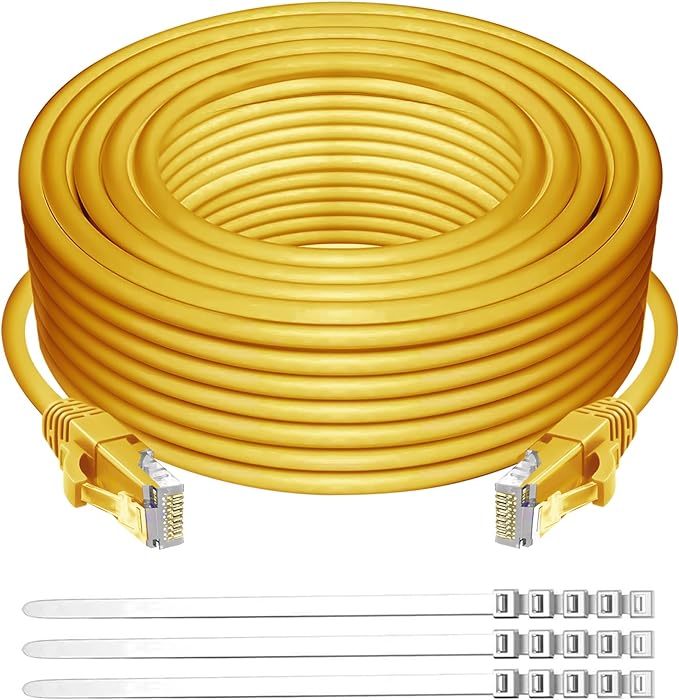Adoreen Cat 6 Ethernet Cable 20 Ft-Yellow, Outdoor & Indoor Snagless Long Round by Adoreen