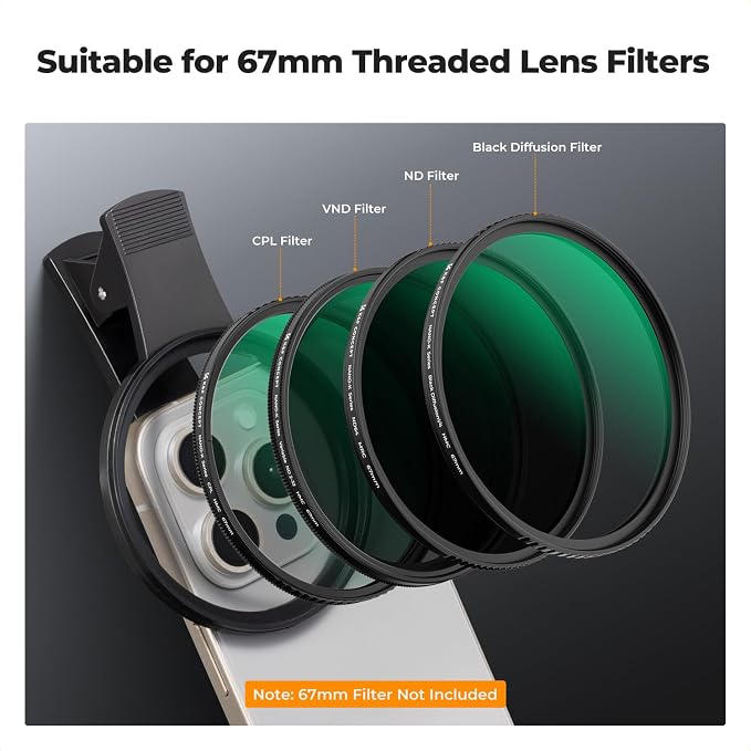 K&F Concept 67mm Thread Clip for Smart Phone, Large Caliber Phone Filter Adapter - Image 4