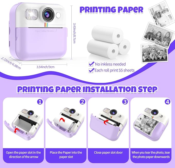 BOFIDAR Instant Print Camera for Kids, Children Digital Camera Video Toddler - Image 6