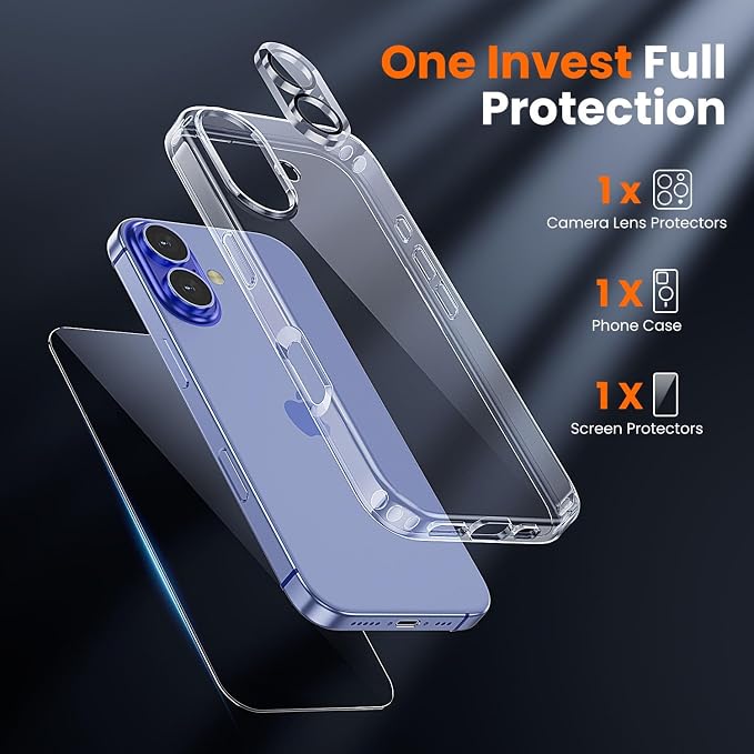 toushion 3 in 1 for iPhone 16 Plus Case Transparent | Screen Protector *1 & - Image 3