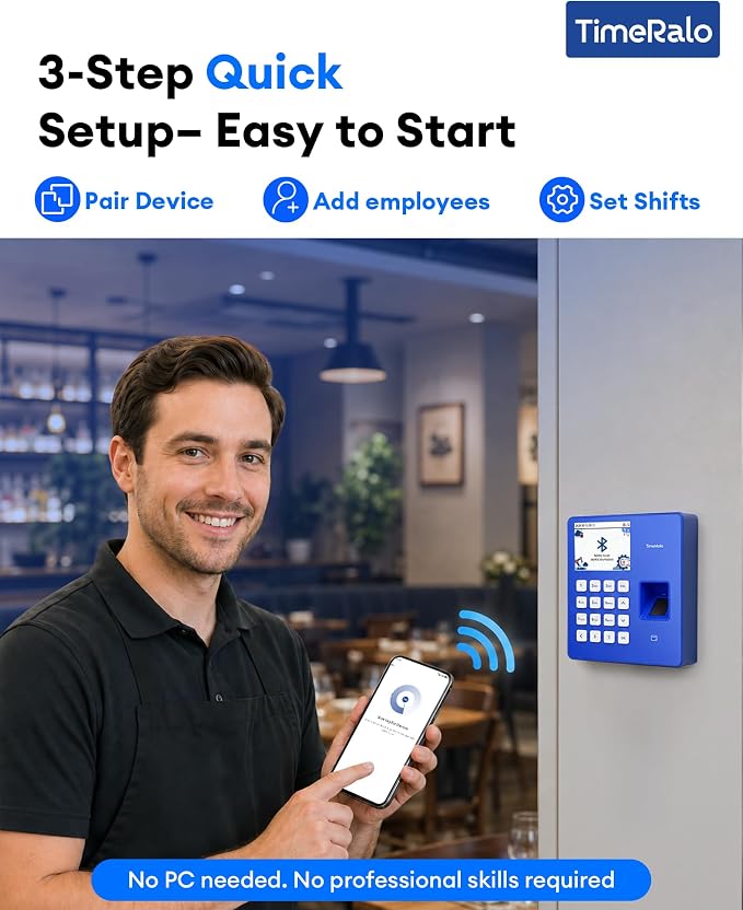 Cloud-Based Time Clock for Small Businesses, 3-in-1 Fingerprint Attendance - Image 3