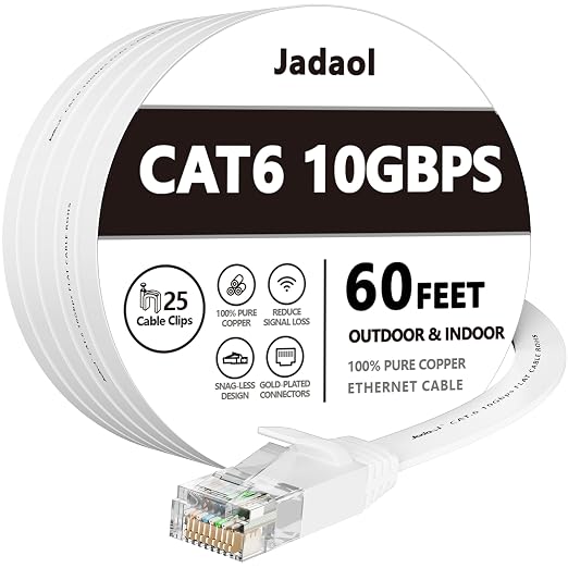 Jadaol Cat 6 Ethernet Cable 60 ft, 10Gbps Support Cat8 Cat7 Network, Flat RJ45 by Jadaol