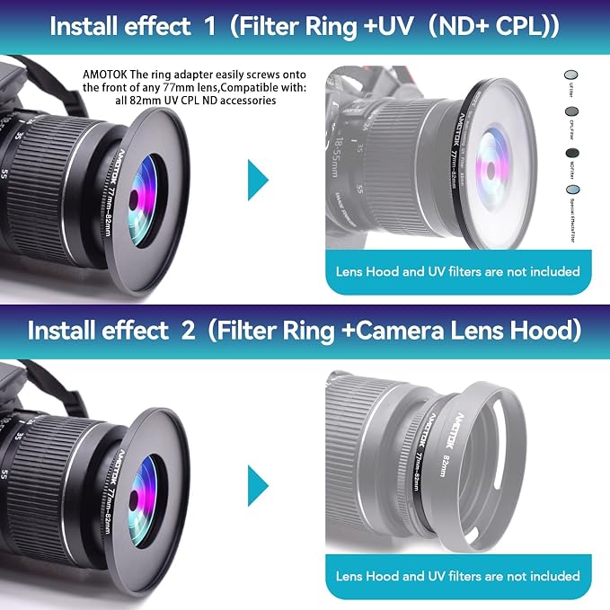77mm Lens to 82mm Camera Lens Adapter, 77mm to 82mm Filter Step up Ring Adapter - Image 6