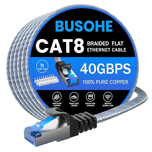 BUSOHE Cat 8 Ethernet Cable 33 ft, Nylon Braided High Speed Heavy Duty Network by BUSOHE