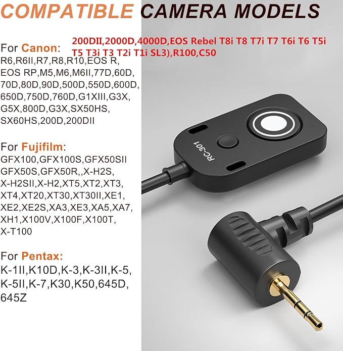 RC301-2.5mm 196.8 "Extended Cable Shutter Release Remote - Image 2