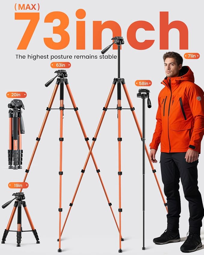 CAMBOFOTO 73" Camera Tripod and Monopod, Professional Aluminum Tripod Stand - Image 3
