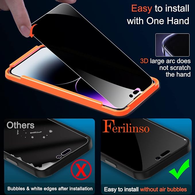 Ferilinso 3 Pack for Apple iPhone 14 Pro Max Privacy Screen Protector Tempered - Image 6