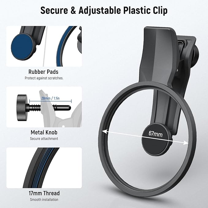 NEEWER 67mm Phone Camera Lens Filter Clamp, Adjustable Threaded Filter Clip - Image 2