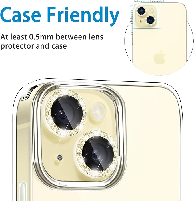 Compatible with iPhone 15 & 15 Plus Camera Lens Protector, Bling Glitter - Image 5