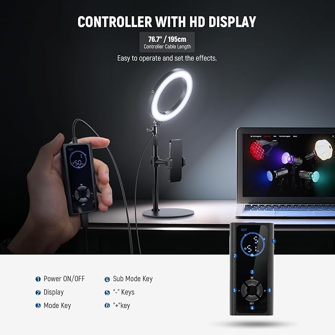 NEEWER 8" 18W High Power Desk Ring Light - Image 5