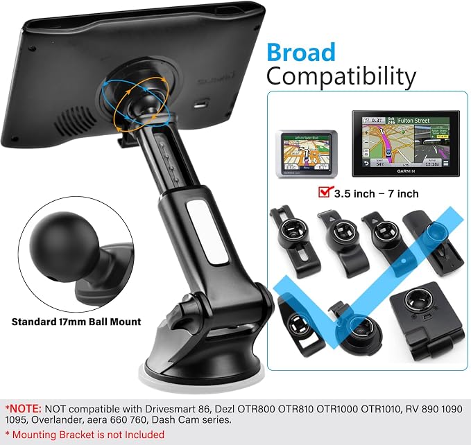 1Zero GPS Suction Cup Mount for Garmin, Replacement GPS Dash Ball Mount - Image 5