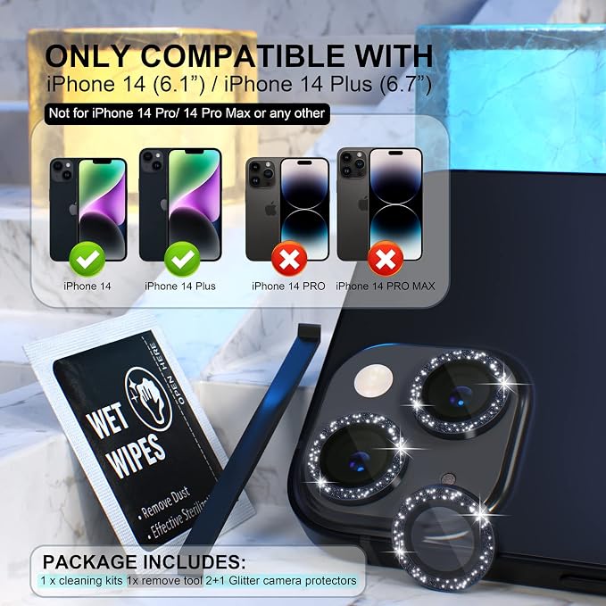 Choiche Compatible for iPhone 14 /iPhone 14 Plus Camera Lens Protector Bling - Image 2