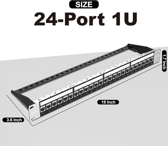 Jadaol 24-Port Shielded Cat6A Patch Panel, 19” 1U Rackmount/Wall Mount - Image 6