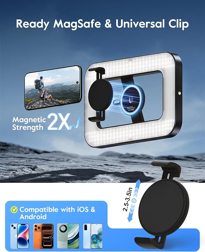 Magnetic Ring Light with Stand and Phone Clip, 6000mAh Phone Tripod with Light - Image 3