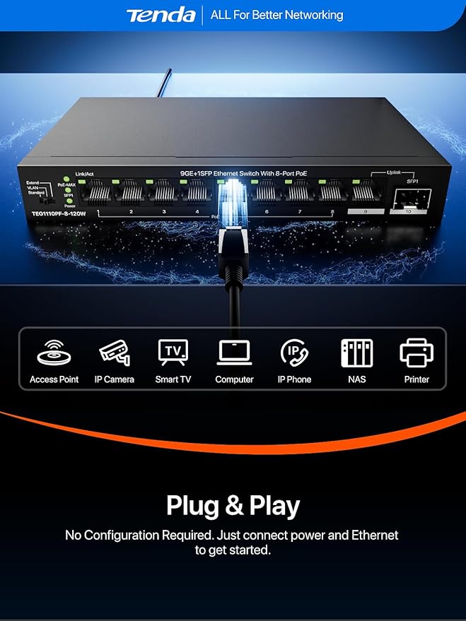Tenda 10 Port Gigabit PoE Switch, Network Switch - Image 6
